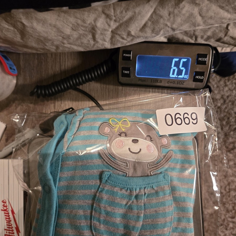 Carter's Coverall Girls 18 Months Blue Striped Monkey Embroider Pocket One Piece - Picture 7 of 7